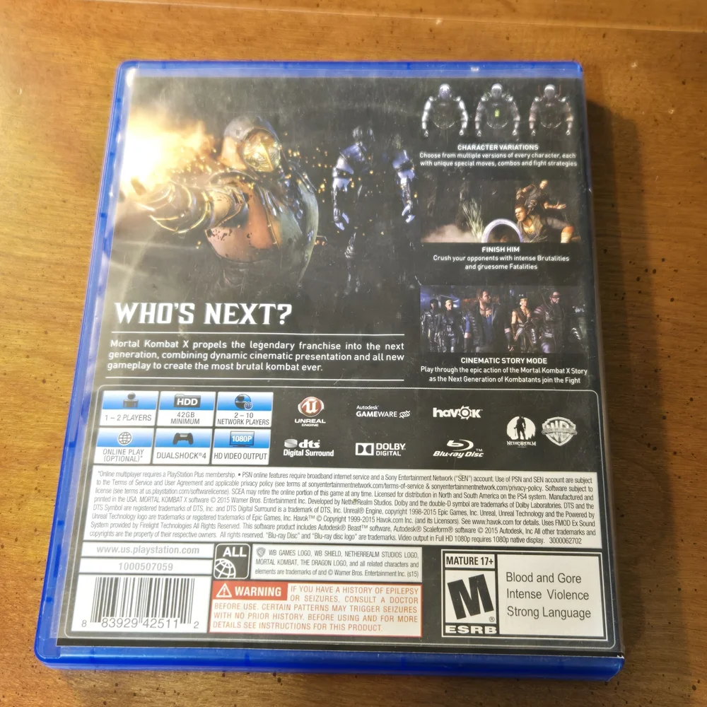 Mortal Kombat X PS4 Fighting Video Game Playstation 4 MK10 EUC Working Mature